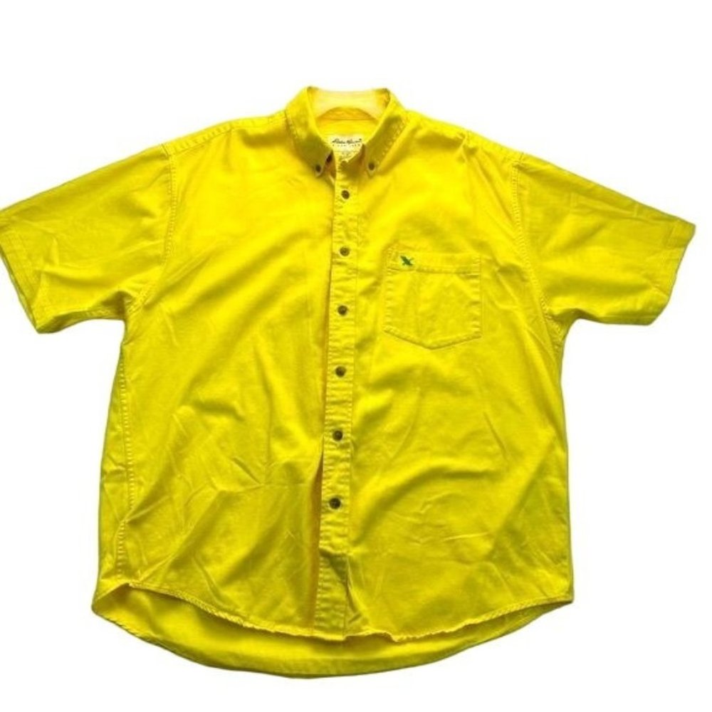 Eddie Bauer Yellow Men’s Vintage Button Down  Short Sleeve Shirt Size Large